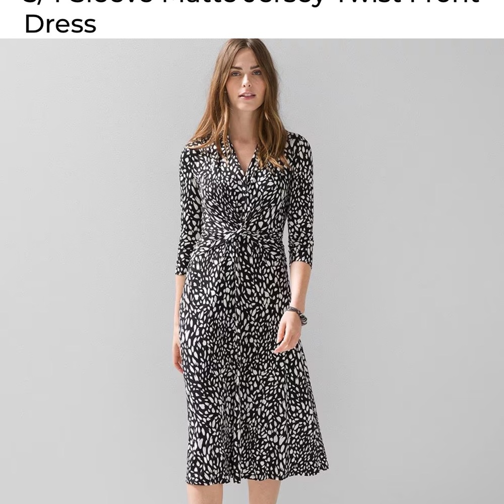 WHBM 3'/4 sleeve matte Jersey twist front dress